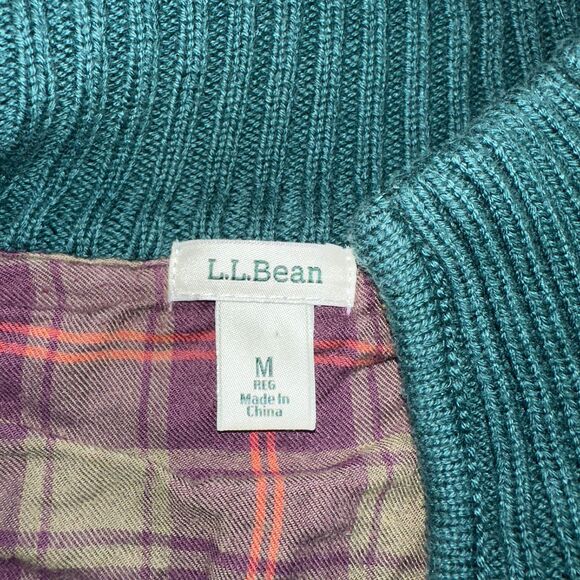 Vintage L.L. Bean Women’s M Flannel Lined Full Zip Cotton Knit Sweater Jacket - Picture 5 of 12